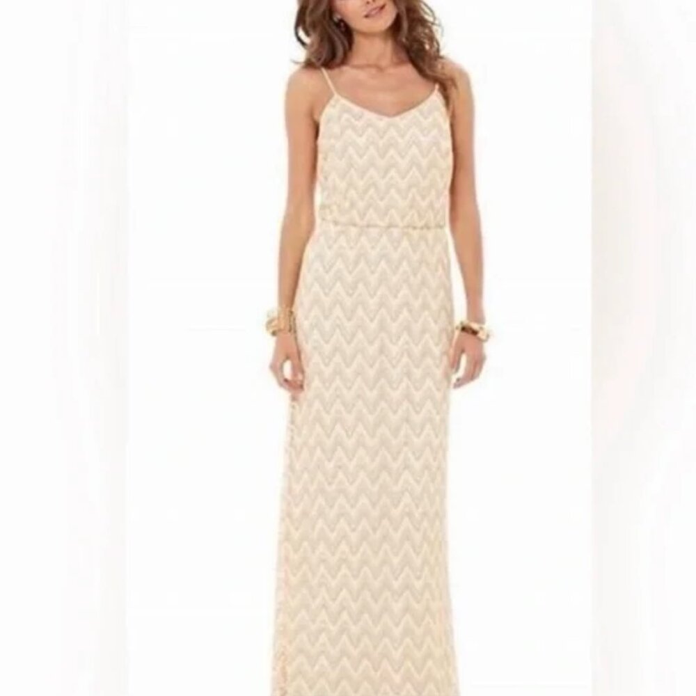 Lilly Pulitzer Deanna Crochet Gold Chevron Maxi Dress - Size Small S